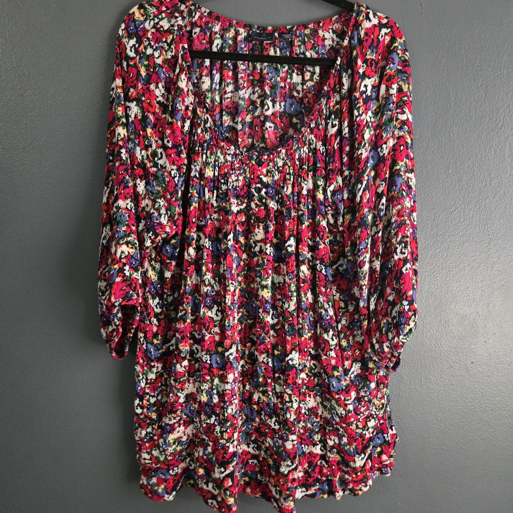 Westbound Red Floral Peasant Boho Women's 2X Blouse